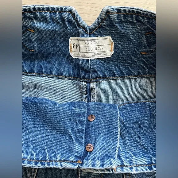 Free People Wide Leg High Rise Button Fly Jeans Size 27 Sailor Style Denim - Picture 7 of 14